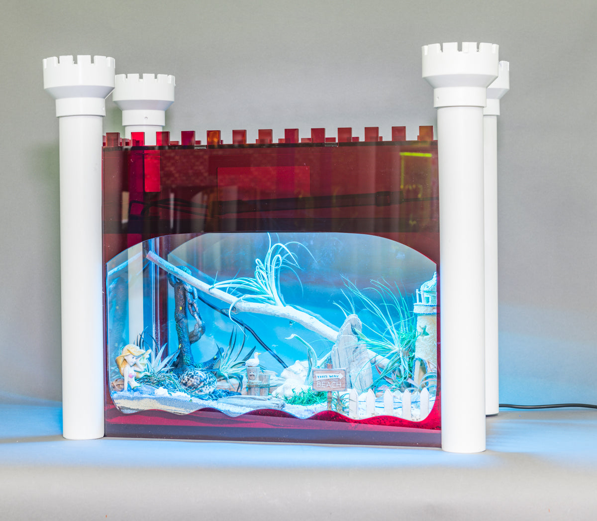 Aquarium Castle Cover - Red and White - Aquaterra Tank Decor